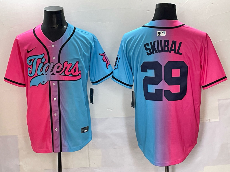 Men 2025 Detroit Tigers #29 Skubal Blue pink Game Nike MLB Jersey style 01->detroit tigers->MLB Jersey